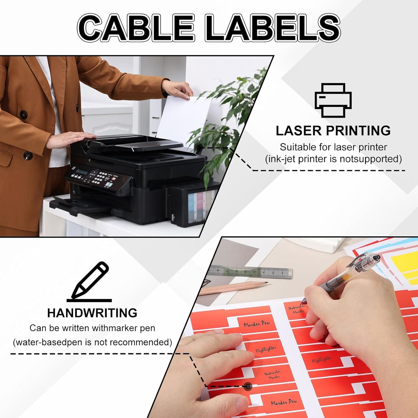 uxcell 300 Pcs Cable Labels, Waterproof Wire Cord Labels Tags, Cord Organizer Management Tags for Charger Cable Organizer Wire Markers Printer and Handwriting, Orange