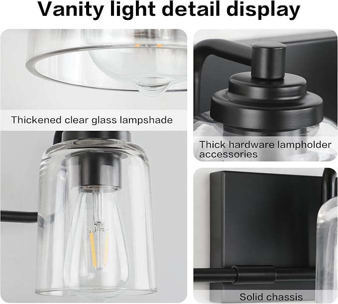 SOLFART Matt Black 2 Lights Wall Sconces Bathroom Light Fixtures Wall Light - Image 4