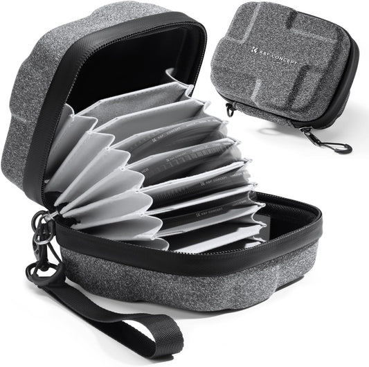 K&F Concept 10 in 1 Lens Filter Case, Hard Shell Camera Filter Pouch Up to 95mm with Hand Strap, Waterproof Camera Lens Filter Storage Wallet for ND UV CPL Filter Pouch