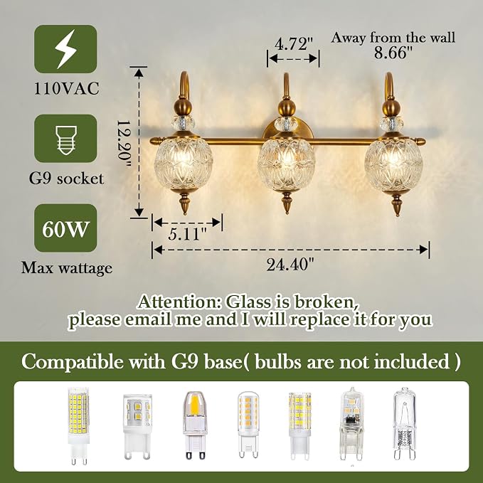 Piepooye Vintage Bathroom Lights Fixtures Gold Vanity Light - Image 2