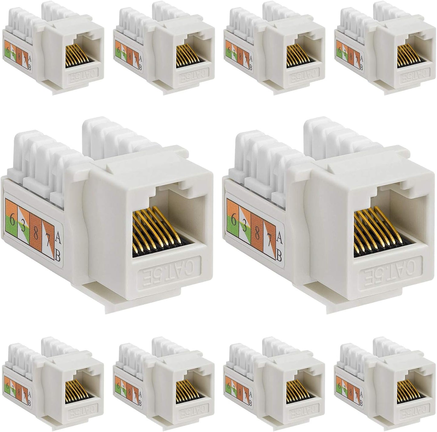 Cmple - 10 Pack Cat5e Keystone Jack Insert Punch Down RJ45 Connectors RJ45 Keystone Jack 90 Degree Female for Wall Plates, Patch Panels, Patch Cables, Ethernet Cables - White