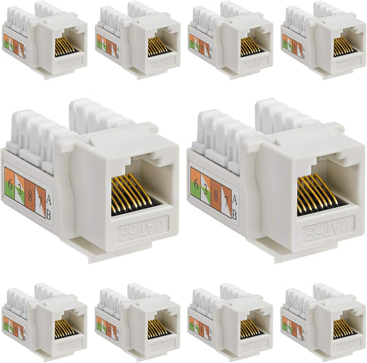 Cmple - 10 Pack Cat5e Keystone Jack Insert Punch Down RJ45 Connectors RJ45 Keystone Jack 90 Degree Female for Wall Plates, Patch Panels, Patch Cables, Ethernet Cables - White
