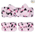 Pink Leopard Print Plush Wash Face Headband Bowknot Cheetah Spa Hair Band Wrist by Miroksh