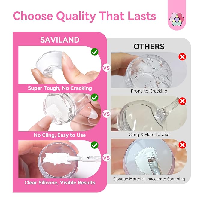 Saviland French Tip Nail Stamp: 4PCS Nail Art Stamper Kit Clear Silicone Nails - Image 8