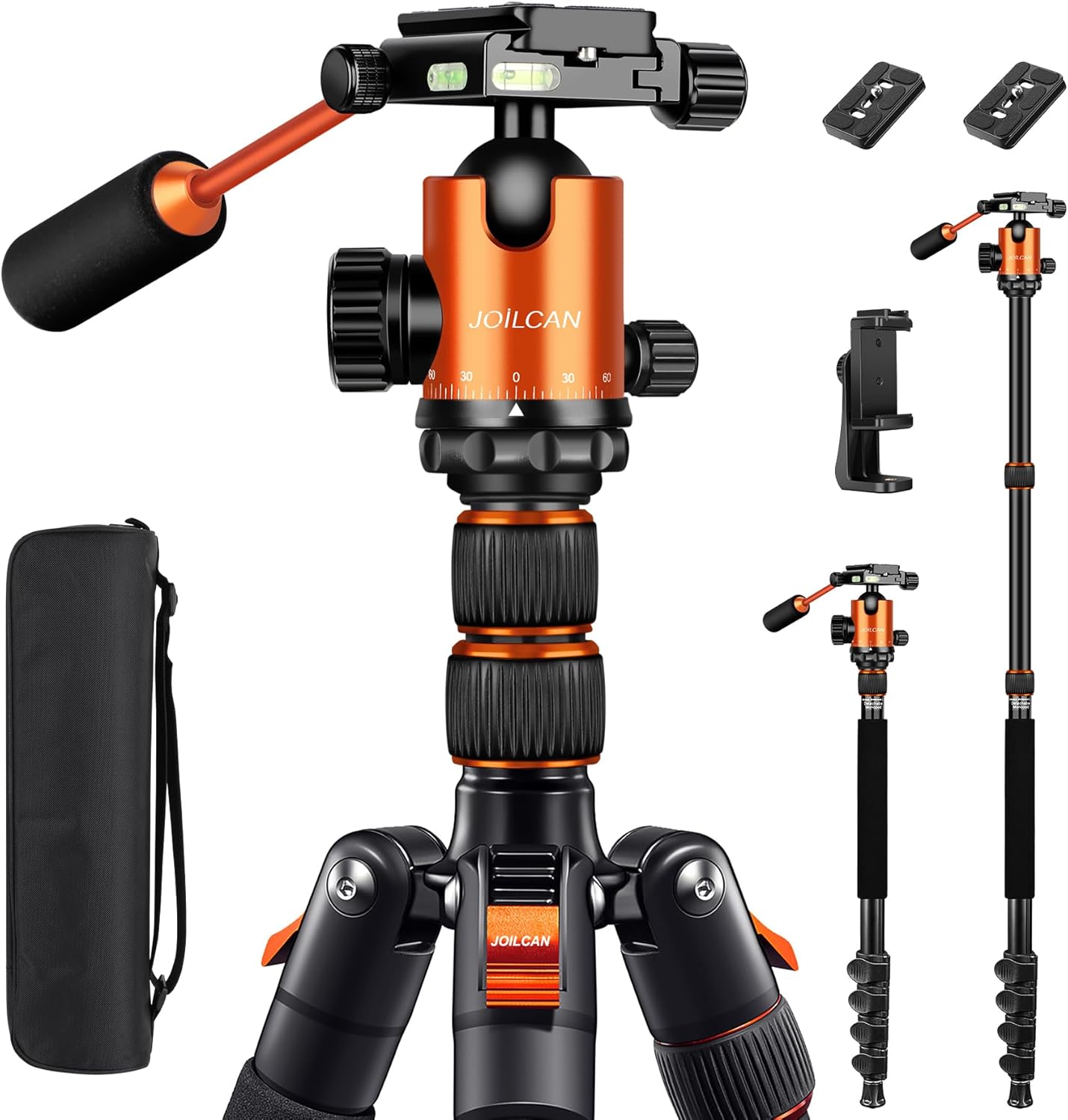 Camera Tripod, 81" Heavy Duty Aluminum Tripod for DSLR/Camera/Smartphone - with Handle, Converts to Monopod, Holds 35lbs