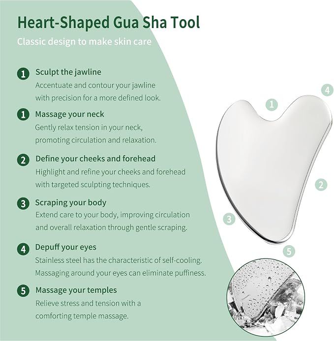 LeMeeOly 3pcs Stainless Steel Gua Sha Facial Tools & Eye Cream Applicator Metal - Image 4