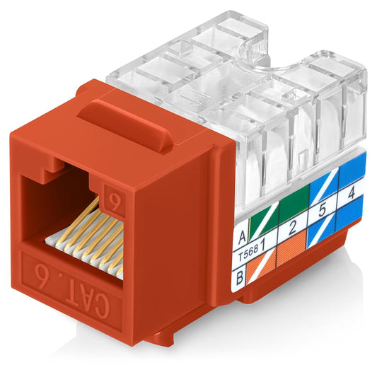 Everest 90° Angled RJ45 Cat6 Keystone Jacks 20-Pack in Orange - Slim Profile Female RJ45 Connectors - Cat 6 Keystone Jack - Compatible with 90° Angled Speed Termination Tool - easyJACK (B094WB91H3)