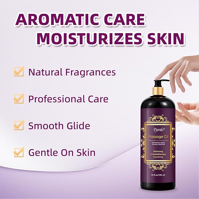 Pjordo Aromatherapy Lavender Massage Oil, 10 fl oz Relaxing Massage Oil - Image 3