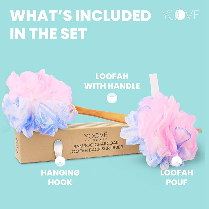Yoove Loofah Back Scrubber w/Bamboo Charcoal Fiber Infused Bath Sponge - Image 3
