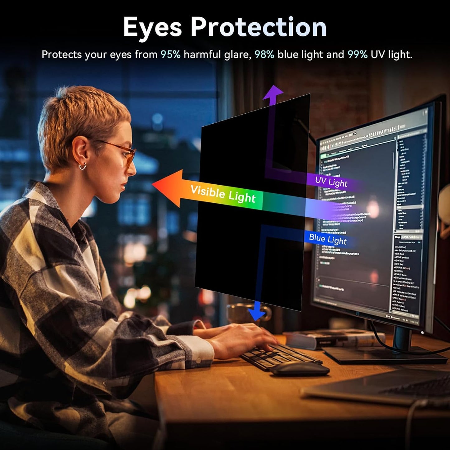 [2 Pack] Computer Privacy Screen 27 Inch for 16:9 Widescreen Monitor, Removable Eye Protection Anti Glare Blue Light Filter, Anti Scratch Computer Monitor Privacy Shield 27 in