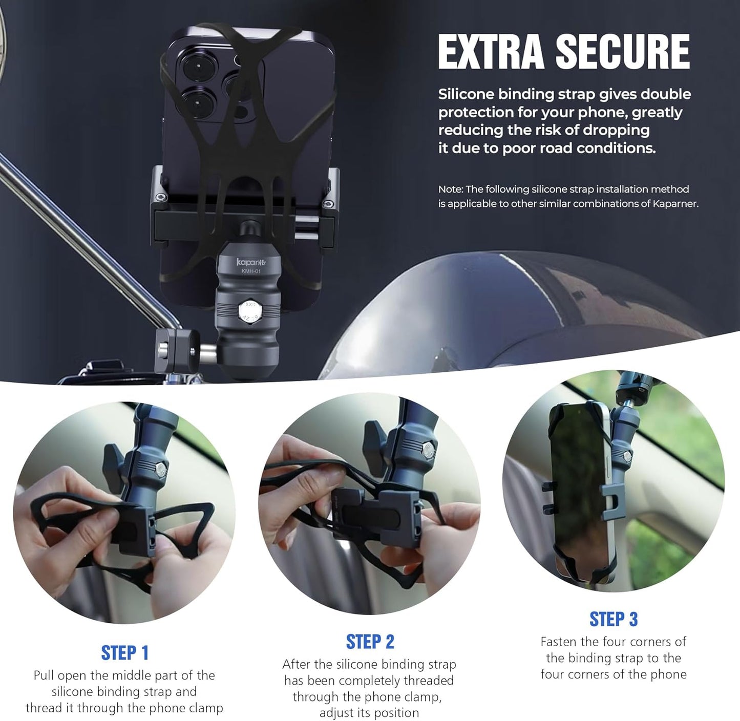 Anti-Theft Motorcycle Phone Mount, Aluminum Dual Socket Arm and U-Bolt Base for Bicycles/ATVs/Snowmobiles, Installed on 0.4-0.6" Mirror Bars (KPS-03)