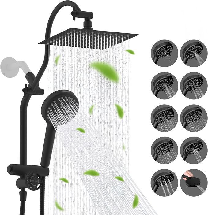 Hibbent cUPC Certified All Metal 8" Rainfall Showerhead Combo, High Pressure by Hibbent