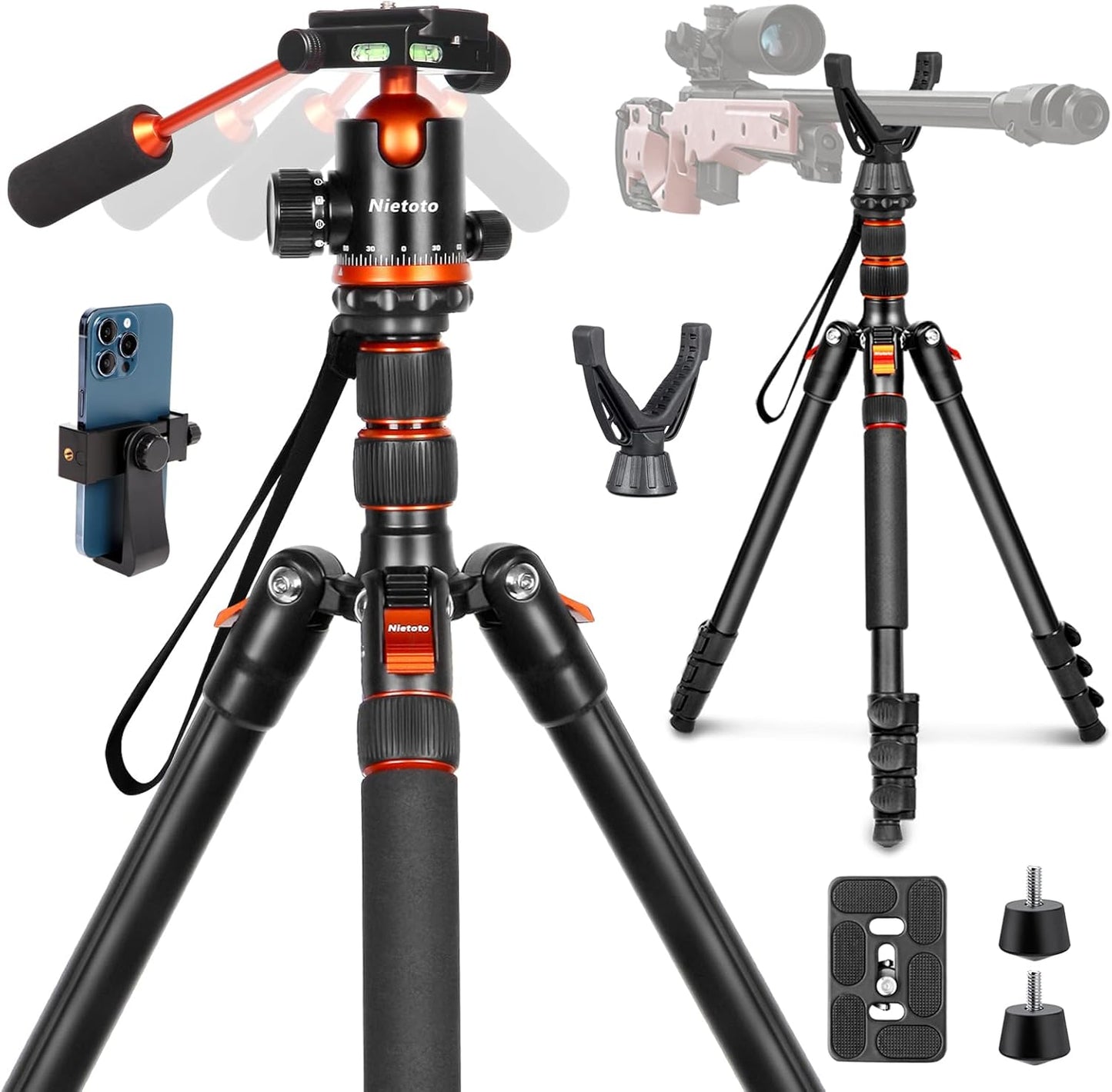68" Tripod for Camera & Shooting Tripods, 2 in1 Camera Tripods & Monopods with Handle, Aluminum Rifle Tripod & Hunting Stick, Heavy Duty Tripod for DSLR,Canon,Nikon,Sony and Gun,Extra Carry Bag