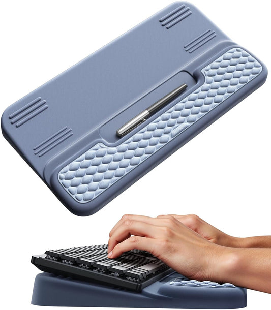 Vaydeer Wrist Rest with Keyboard Stand, Computer Wrist Support Pad, Ergonomic Keyboard Riser Holder Lift Tray with Wrist Pad, Soft Memory Foam Desk Cushion, Palm Hand Typing for Office Home Gift-Blue
