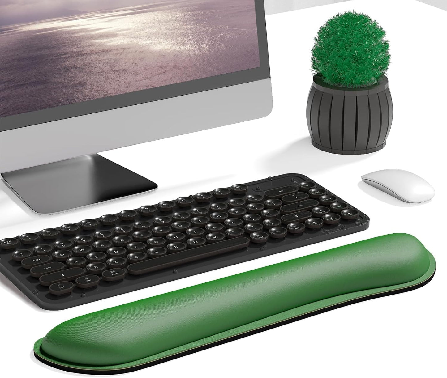 Dapesuom Enlarge Keyboard Wrist Rest, Memory Foam Keyboard Wrist Cushion for Computer Desk Mats Support, Typing Pain Relief Ergonomic Mouse Pad Rests with Non-Slip Base for Gaming Laptop, Forest Green