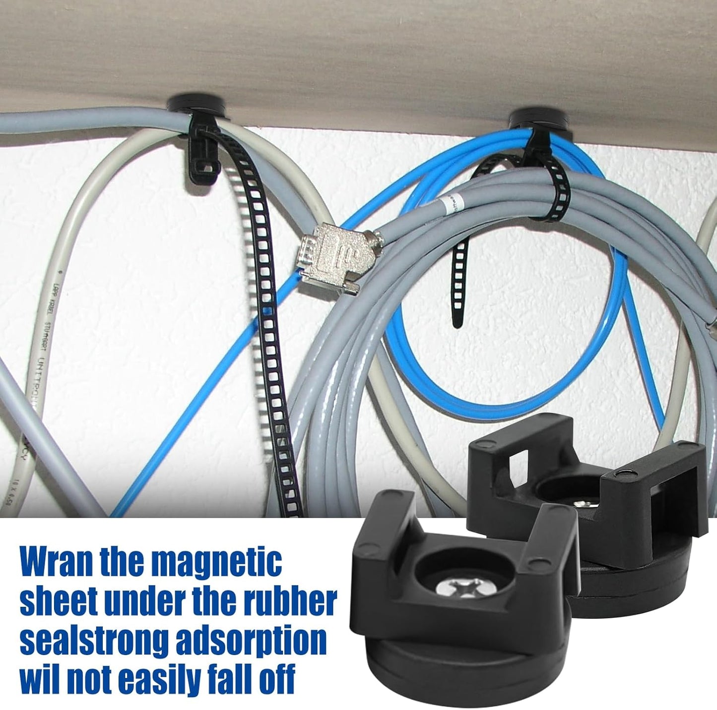 20Pcs Magnetic Cable Zip Tie Base, Multipurpose Cable Ties Mount Wire Clips Management Base,Heavy Duty Wire Cable Holder Supplies for Electrical Cable Wire Organization(Vertical Tension 3.5kg)