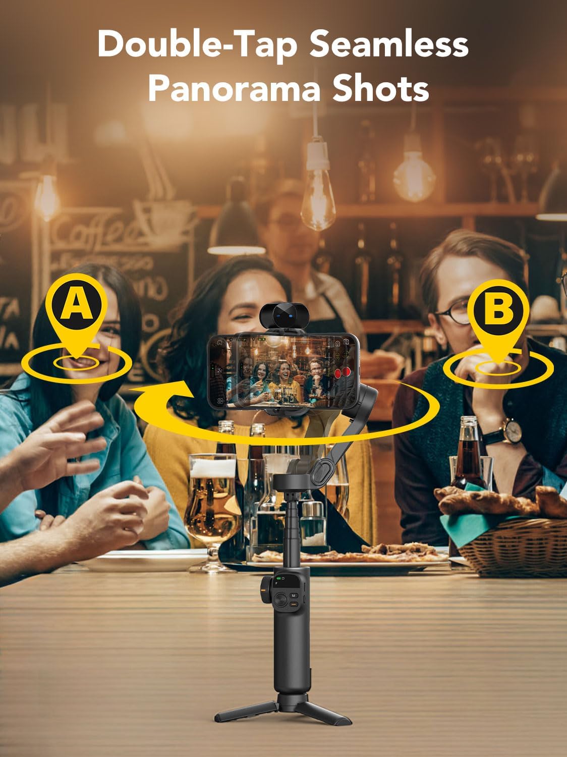 Gimbal Stabilizer for Smartphone,NO APP Tracking,20CM Extension Rod,Face & Object Tracking stabilizer for iPhone & Android,3-Axis OLED Gimbal for Video Recording-AOCHUAN Smart X2AI Black