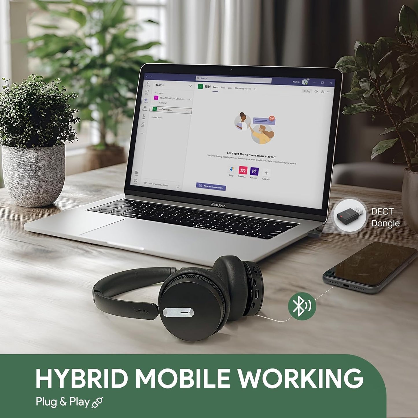 Yealink WH64 Hybrid DECT& Bluetooth Wireless Headset, 492ft Range Mono UC Zoom Headphones with DECT Dongle, 3X Mic, 26H Talk Time, Office Work Portable Single On Ear Headsets for PC,Cellphone,Laptop