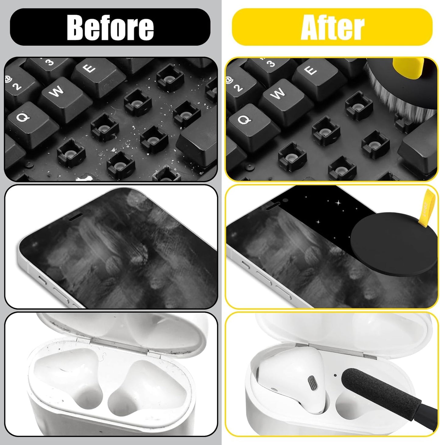 walrfid Laptop Phone Screen Cleaner Kit, Computer Keyboard Brush Cleaning Spray for iPhone AirPods MacBook iPad, 20-in-1 Electronic Device Clean Tool for Camera Earbud Car Screens (Black)