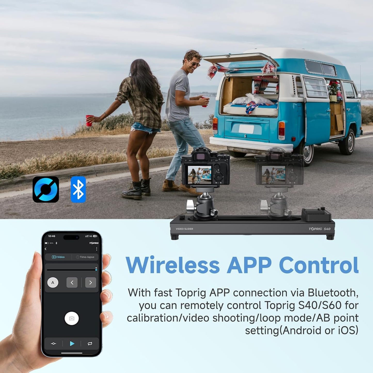 Accsoon Motorized Camera Slider, Adjustable 16''/40 cm Bluetooth Video Slider with Button/APP Control, Time-Lapse/Loop Mode, Speed Knob, 120° Panoramic Shooting, Compatible with DSLR, GoPro, Phone