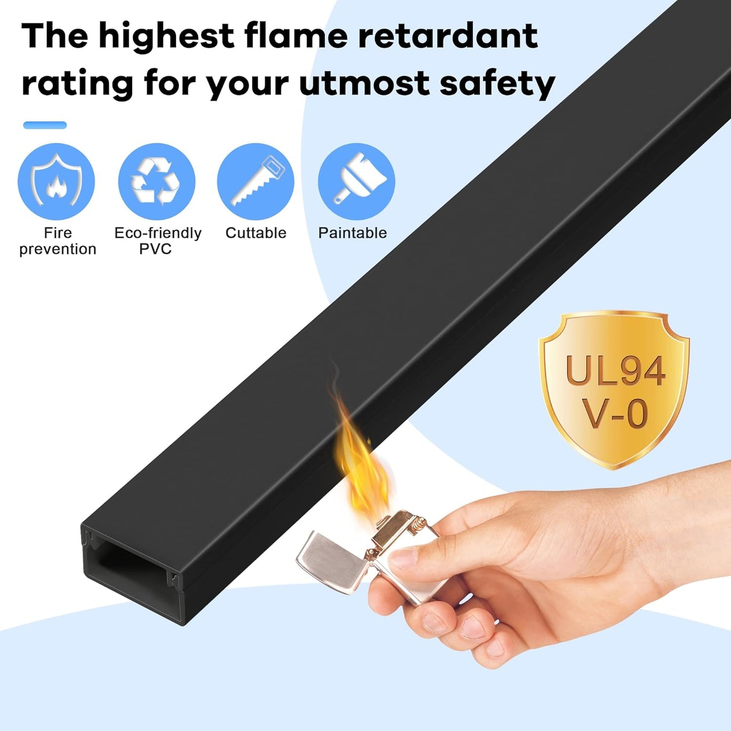 126in Cord Hider Kit, Wire Hiders for TV on Wall, Paintable Cable Management Kit, Wire Cover for Wall Mount TV, Hide Wires Along Wall, Black Cord Cover Wall Wire Management, 8xL15.7in W0.95in H0.55in