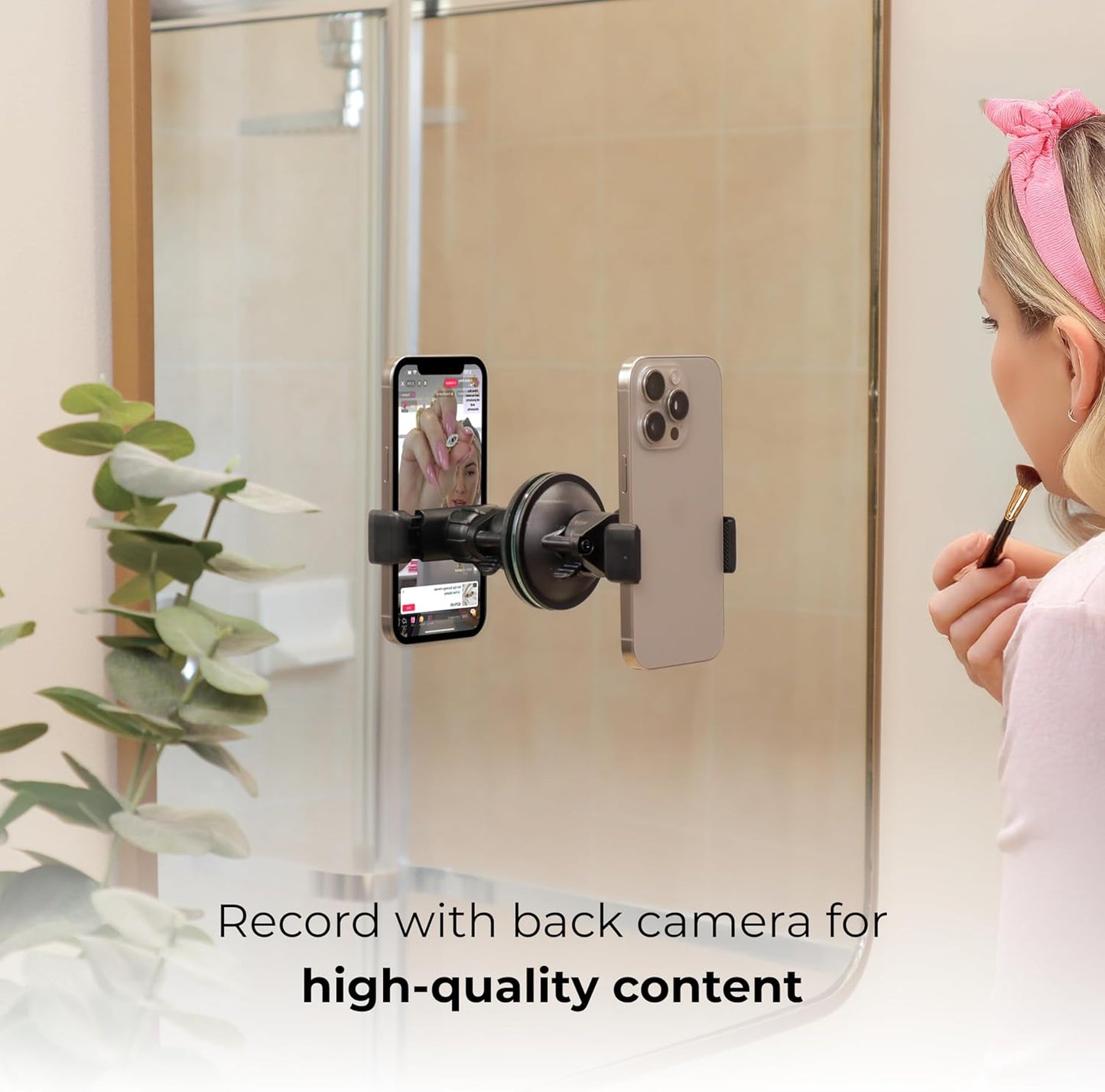 Universal Phone Holder, Record with Front and Back Camera, Shower Mirror Bathroom Phone Holder, Adjustable Wall Mount Stand, TikTok YouTube Vlog Video Recording Kit Influencer Essentials Accessories