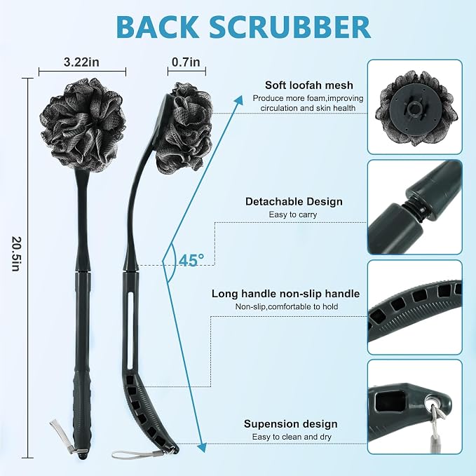 Loofah with Handle, 20.5'' Replaceable Shower Loofah to Improve Skin Health - Image 2
