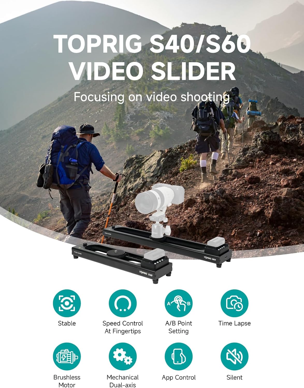 Accsoon Toprig Motorized Camera Slider, 24''/60cm Electric Video Slider with App/Button Control, 120° Panoramic Shooting, Time-Lapse/Loop Mode/Speed Konb, Compatible with DSLR,GoPro,Insta360,Phone