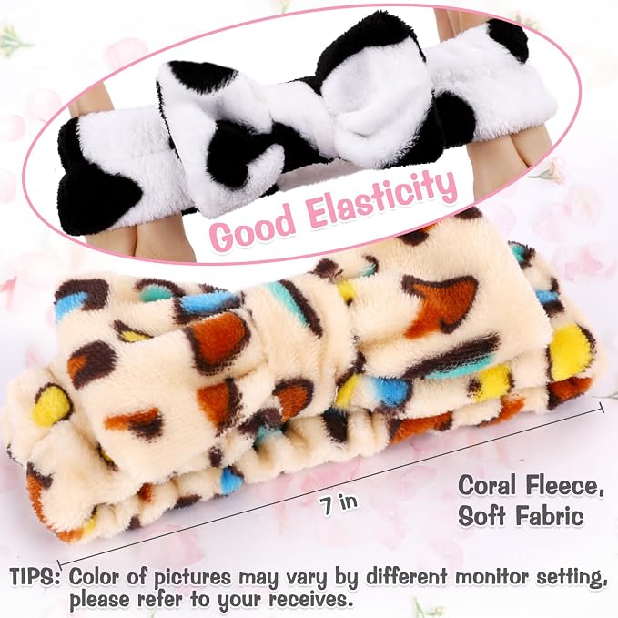 6 Pack Spa Headband for Women Skincare Makeup Headband Soft Coral Fleece Bow - Image 5