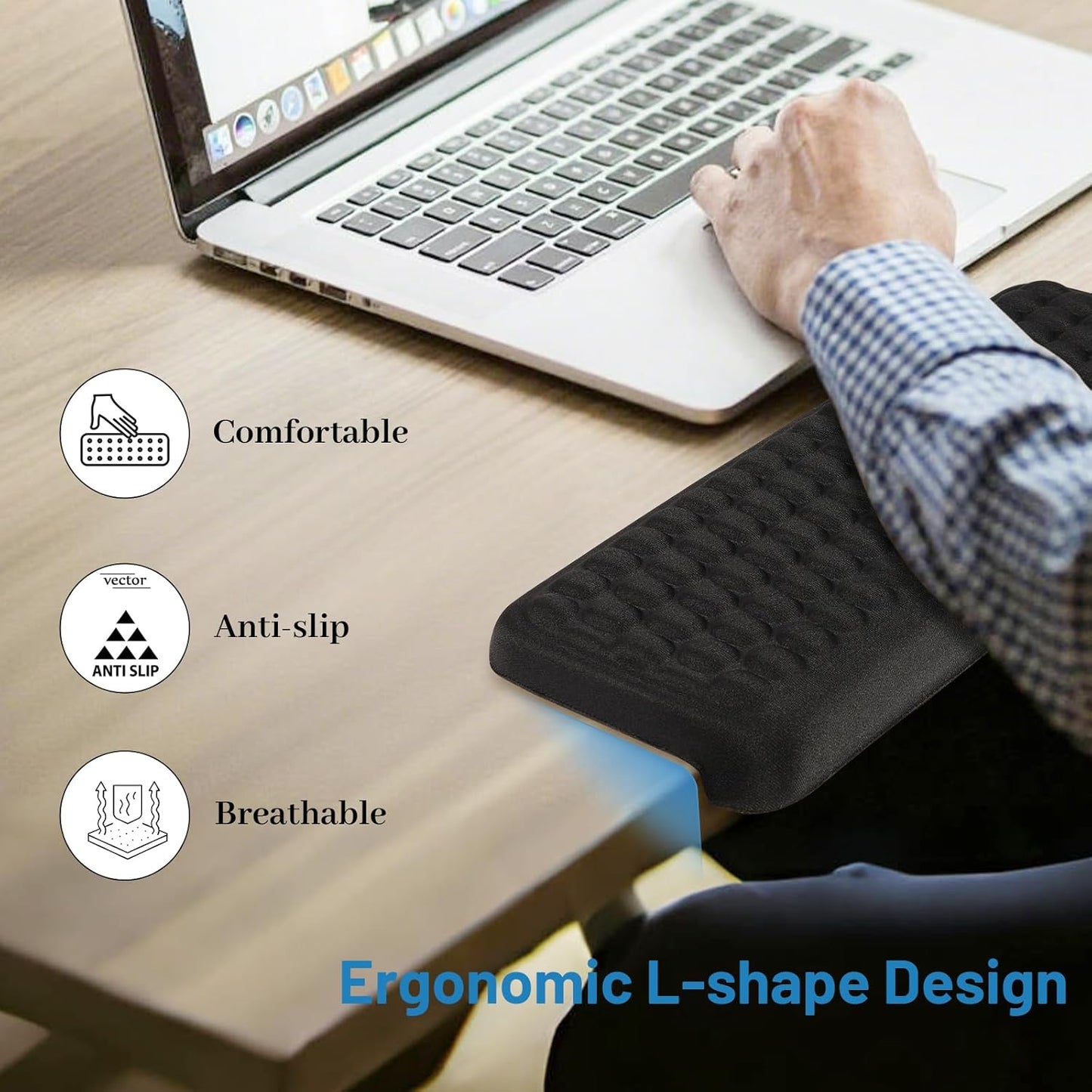 L-Shaped Desk Edge Cushion,2-Piece Keyboard Wrist Rest,Computer Ergonomic Elbow Pads for Long Hours of Work,Gaming,Studying