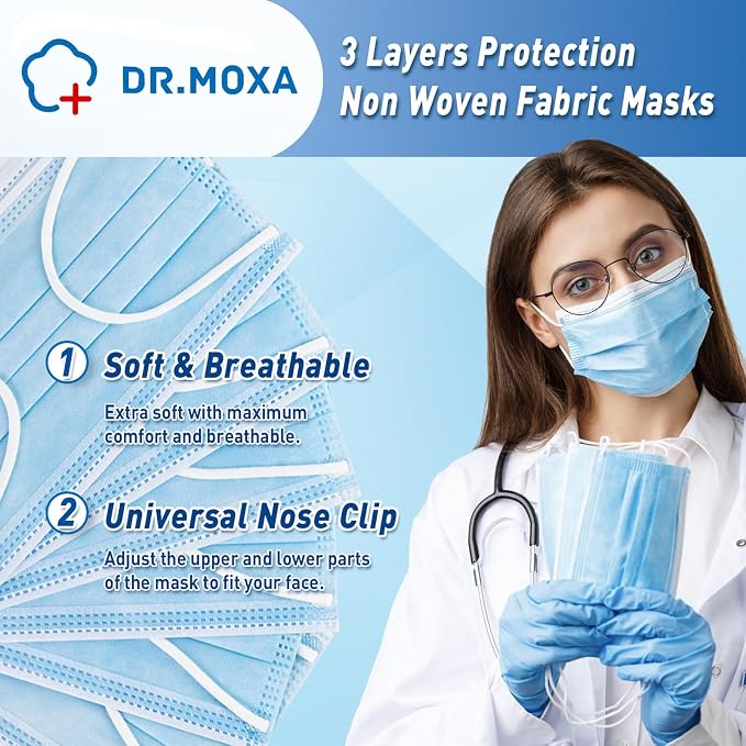 DR.MOXA 1000 Pack Disposable Medical Face Masks Breathable 3 Ply Masks - Image 3