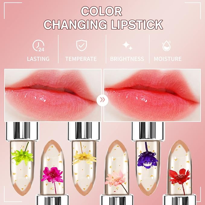 BestLand 3 Pcs/Set Flower Jelly Lipstick Set Temperature Change Moisturizer - Image 5