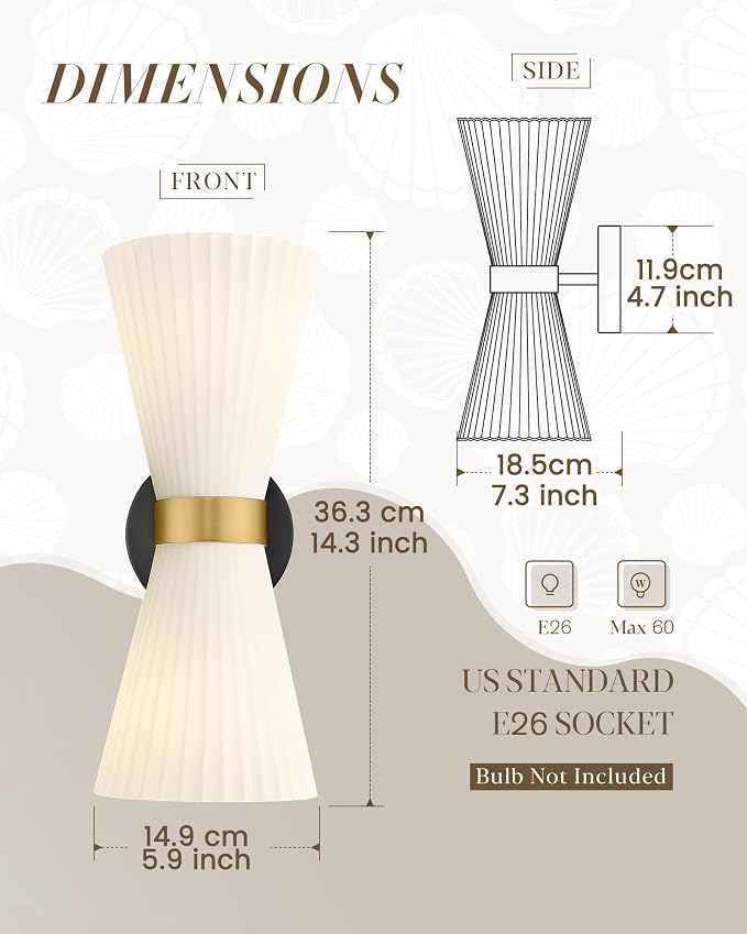 Wall Sconces Set of Two, HWH 14.3 Inch Black and Gold Bathroom Sconces - Image 2