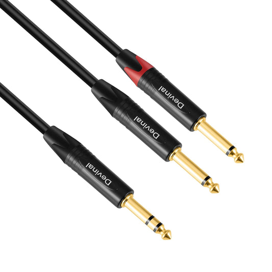 Devinal 1/4 to Dual 1/4 Y-Splitter Cable, 6.35mm TRS to Dual 6.35mm TS Insert Cable Cord, Quarter inch Stereo to 2 Quarter inch Mono Send and Return Patch Cord 10 Feet