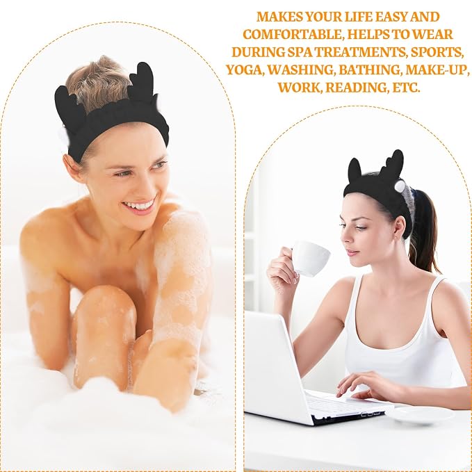 Jowmoy Cute antlers Headband Frog Eye Elastic to Wash Face - Image 7