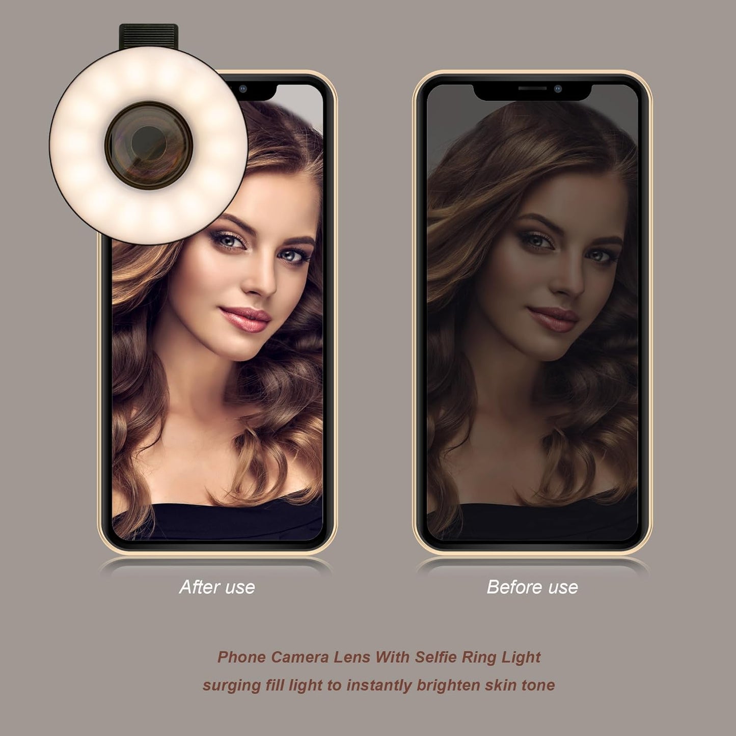 37mm Macro Lens for iPhone and Android with Mini Clip Ring Light, Portable Rechargeable Dimming, for Smart Phone Photography, Camera Video Recording, Black