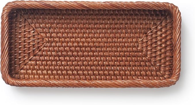 Rattan Bathroom Vanity Trays Toilet Tank Baskets Long Narrow Hand Towel Storage - Image 4