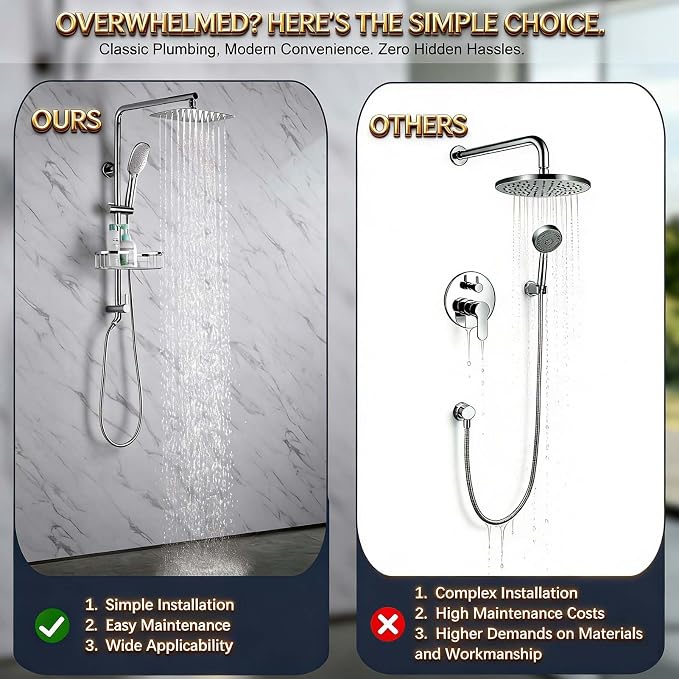 Rain Shower System with 304Stainless Steel Shelf, 12 Inch Rainfall Shower Head - Image 7
