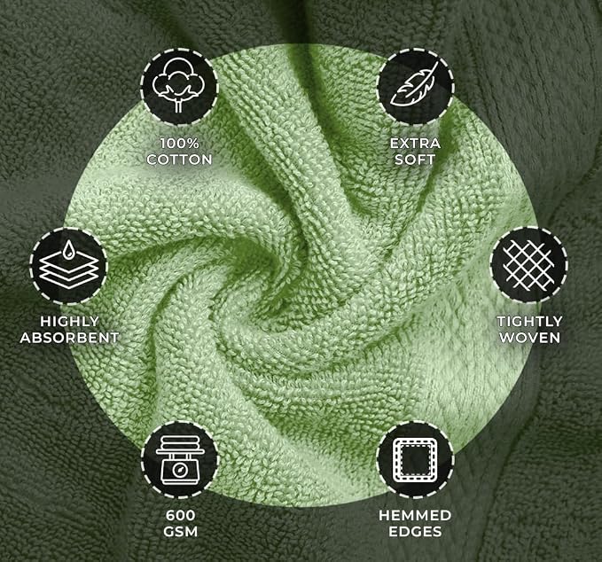 Avalon Towels Green Bath Towels Set of 4 pcs, 100% Cotton Towel Absorbent and - Image 6