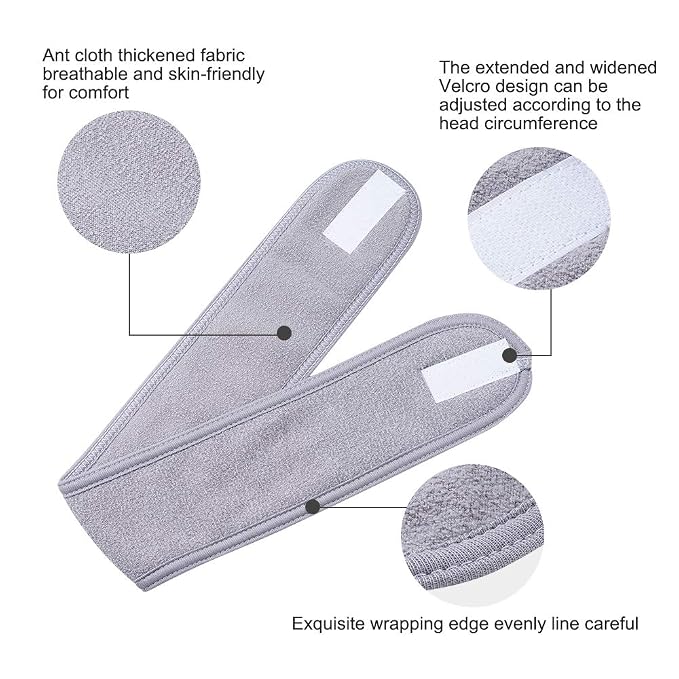 4 PCS Facial Spa Headbands， Makeup Shower Bath Wrap Sport Headband Terry Cloth - Image 4