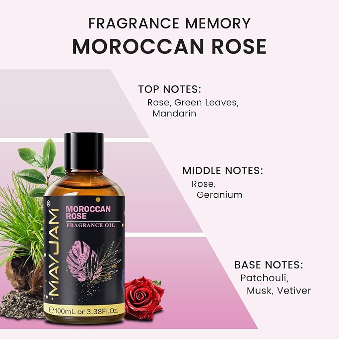 Moroccan Rose Fragrance Oil Essential Oil, MAYJAM 3.38FL.OZ Moroccan Rose Oil - Image 4