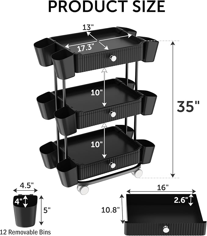 3 Tier Drawer Shelf Beauty Cart - Image 2