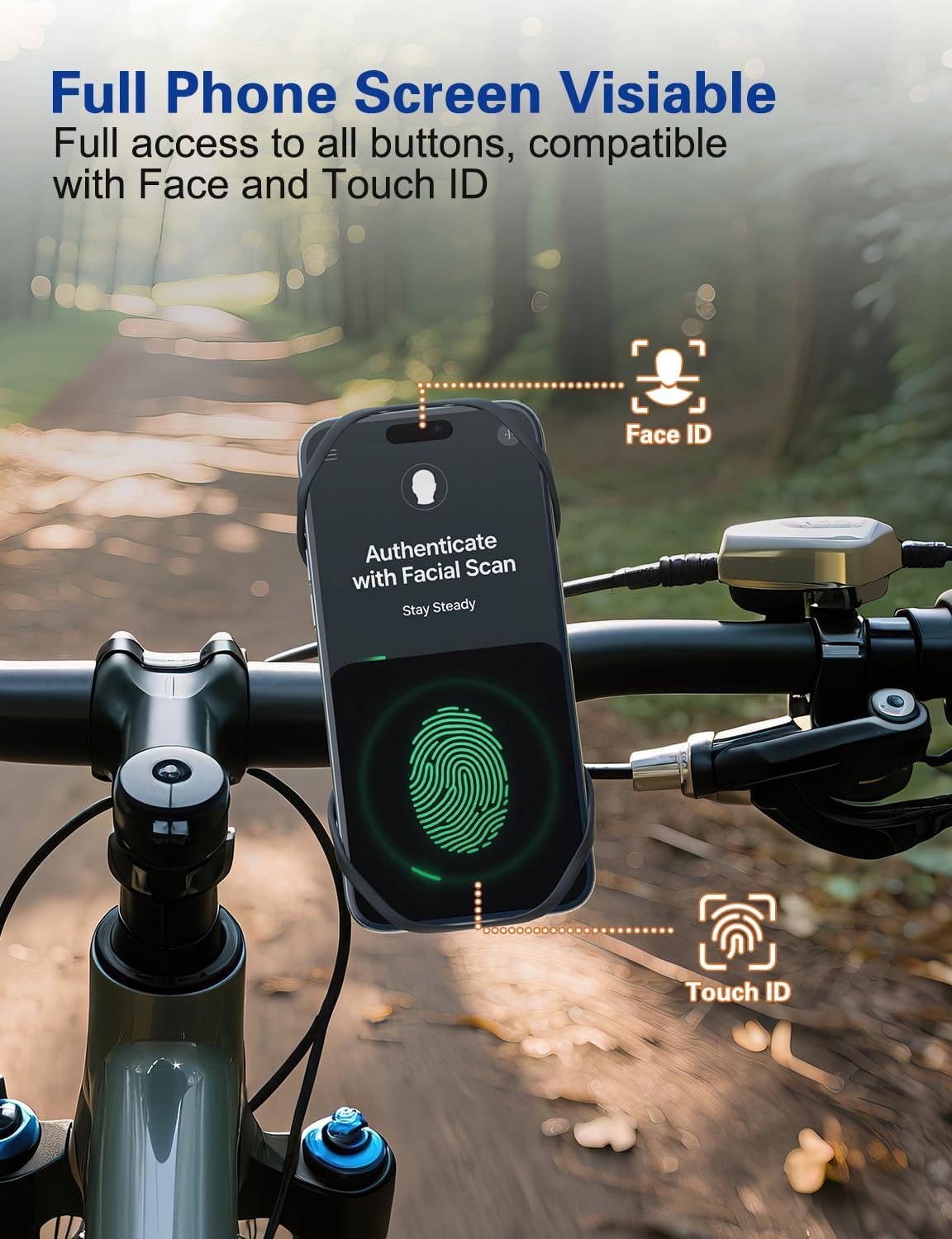 Bike Phone Holder, Motorcycle Cell Phone Mount- 360° Rotatable, Silicone Bicycle Phone Mount for Motorcycle Bicycle Scooter, for 15 Pro Max / 14/13, S10 and More 4.7-6.8" Phone