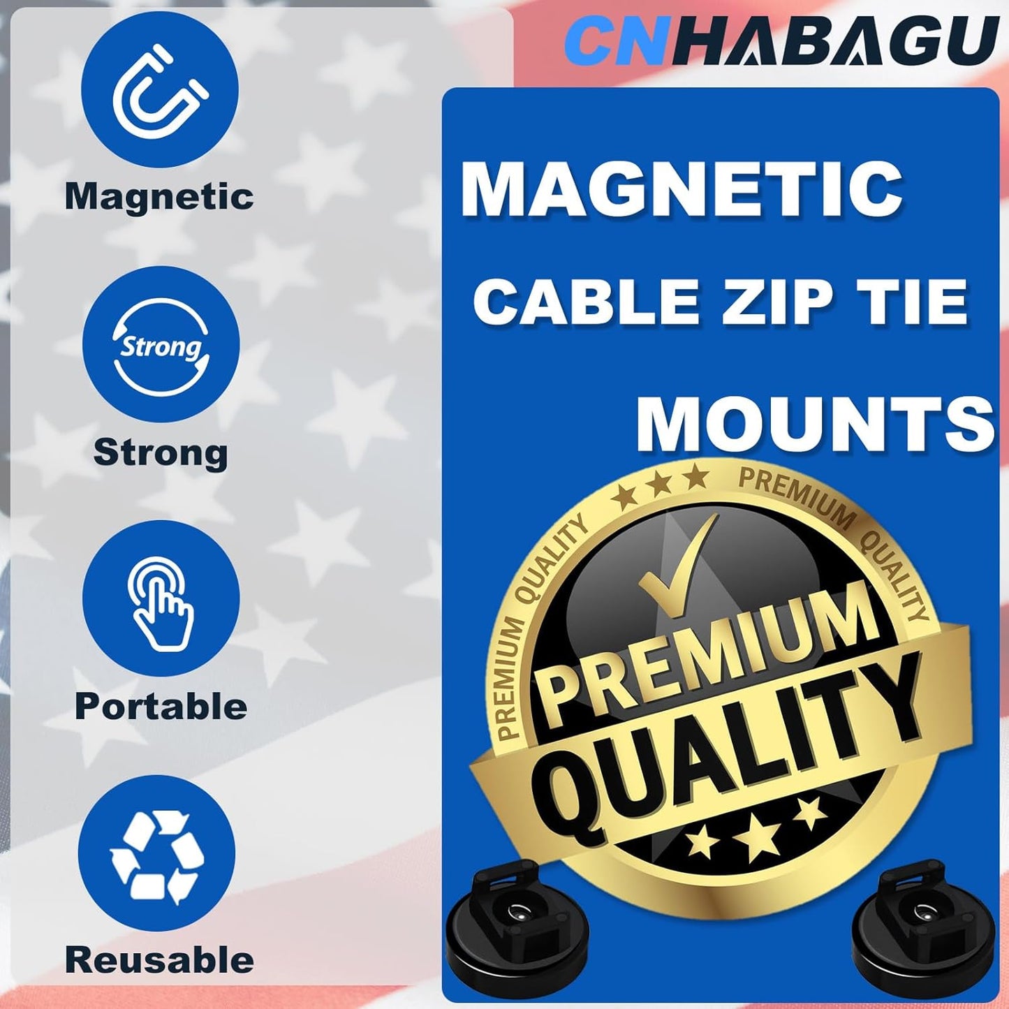 Magnet Zip Tie Mount Magnetic Zip Ties Mount 25LBS Strong Multipurpose Wire Cable Holder Mount Wire Clips Management for Home Office Marine Electrical Wiring (Black, 24 Piece)
