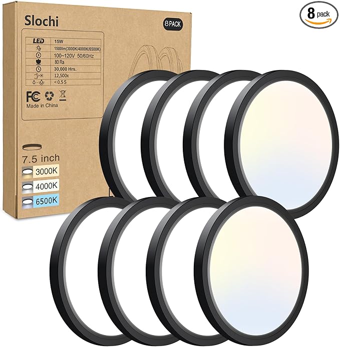8PACK LED Flush Mount Ceiling Light Fixture, 3000K-4000K-6500K & 100W by CeilingLights
