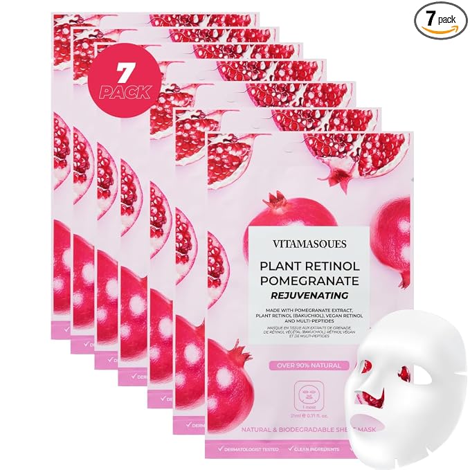 Vitamasques Retinol Pomegranate Face Sheet Mask 7 Pack by Vitamasques