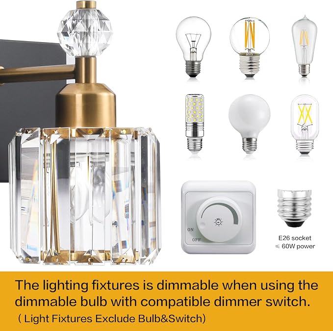 PRESDE Crystal 6 Light Bathroom Vanity Lights Black and Gold Bathroom Lights - Image 5