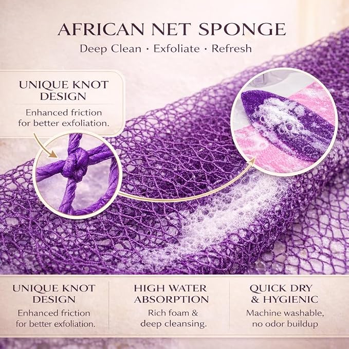 African Net Sponge Authentic, 4 Pieces African Exfoliating Net Sponge Body Back - Image 3