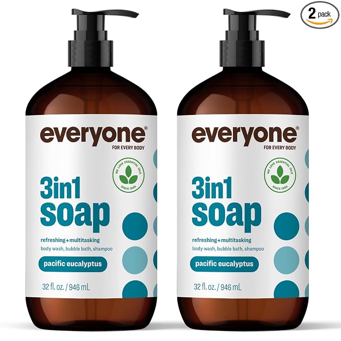 Everyone 3-in-1 Soap, Body Wash, Bubble Bath, 32 Ounce, Pacific Eucalyptus by Everyone
