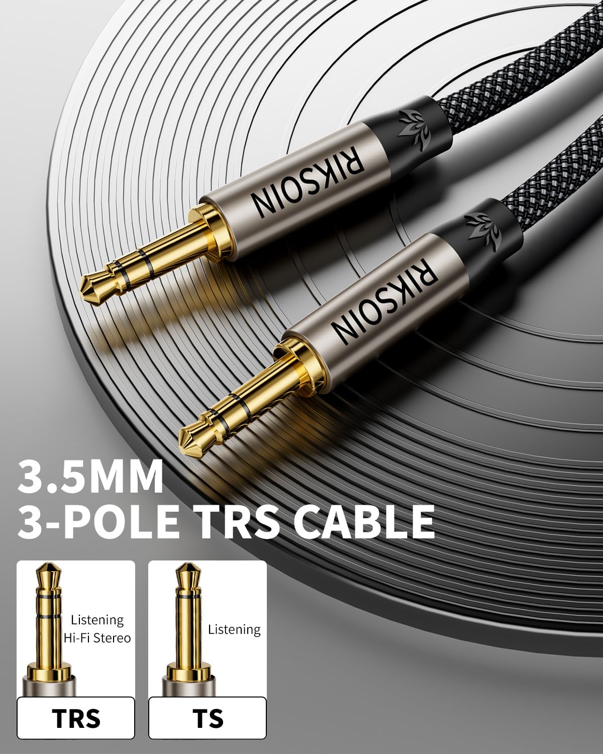 3.5mm Nylon Braided Aux Cable 4FT, Silver-Plated Wire Core Male to Male Cord for Headphones Car Home Stereos Speaker Compatible with iPhone iPad iPod Echo More